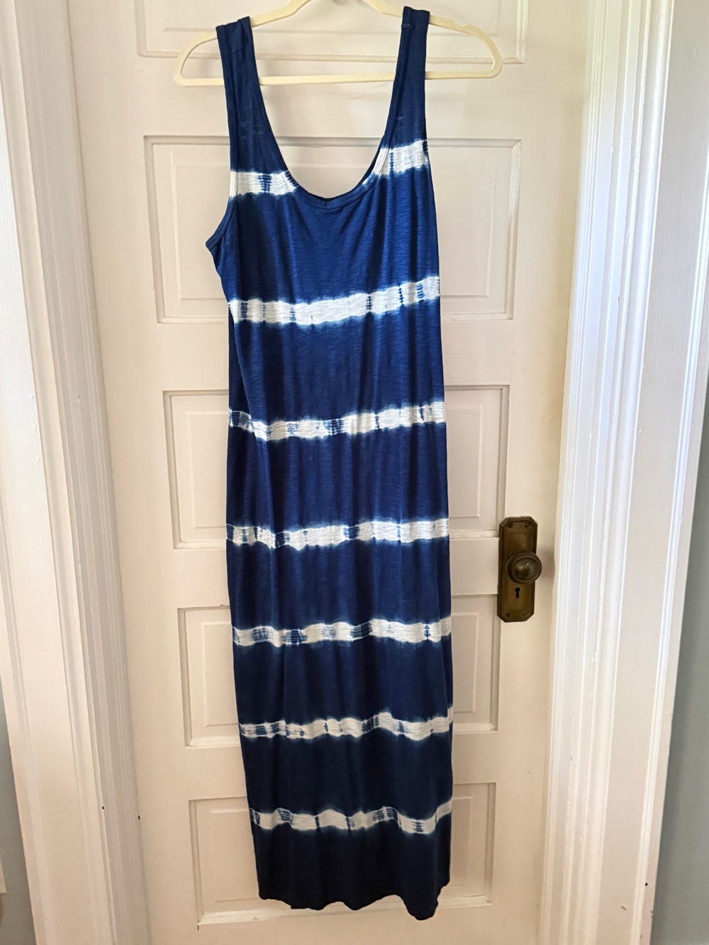 Sleeveless Navy & White Tie-Dye Maxi Dress